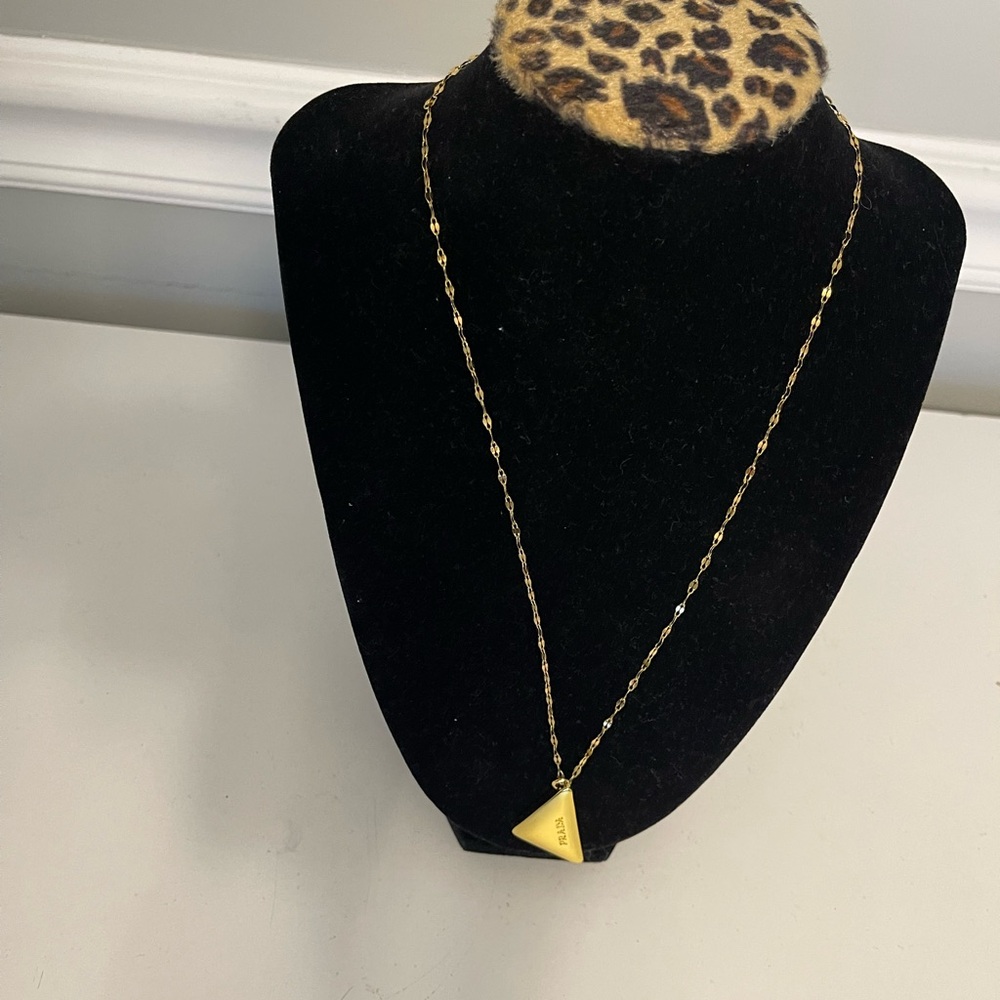 Prada Reworked Repurposed Triangle Necklace Gold - Picture 6 of 11